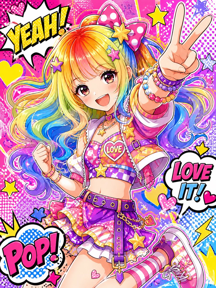 Rainbow Hair Shoujo Idol Transformation AI image template preview