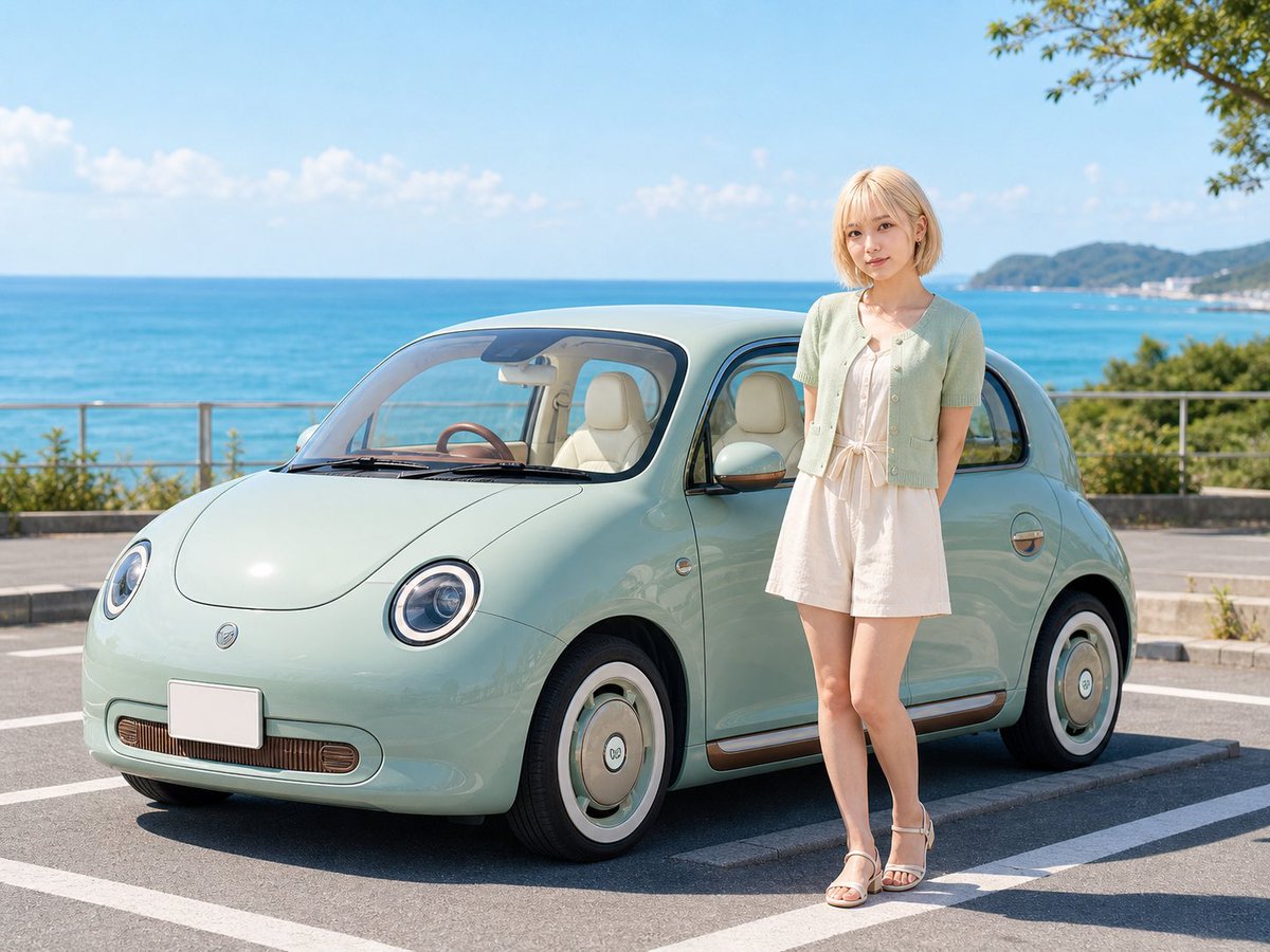 Pastel Retro Seaside Car AI image template preview
