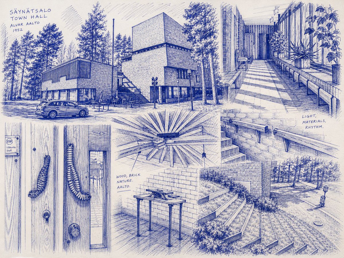 Säynätsalo Town Hall Sketchbook AI image template preview