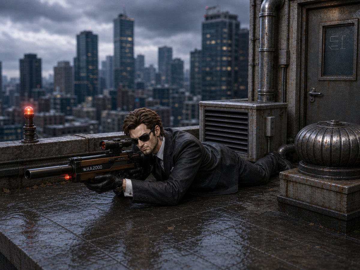 Rainy Rooftop Sniper Diorama AI image template preview