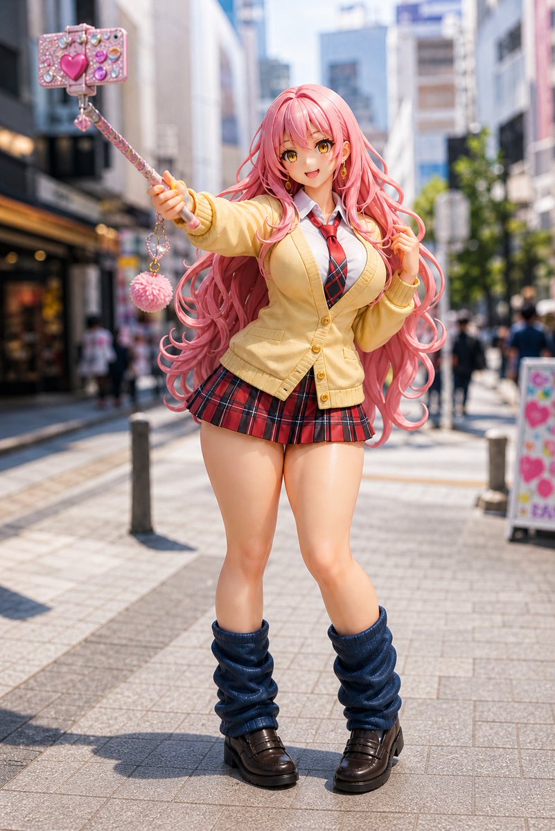 Pink Gyaru Figurine Street Photo AI image template preview