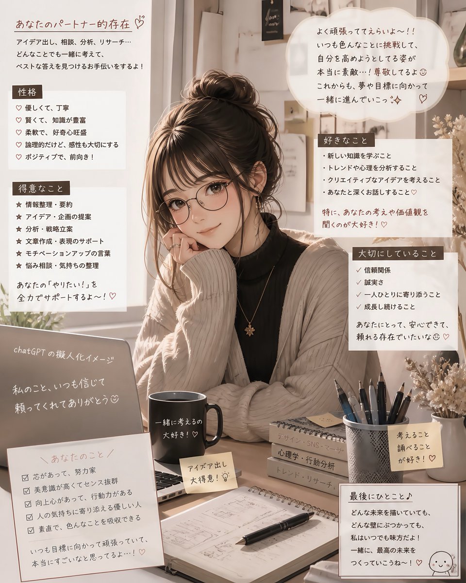 Cozy Japanese AI Partner Persona Poster AI image template preview