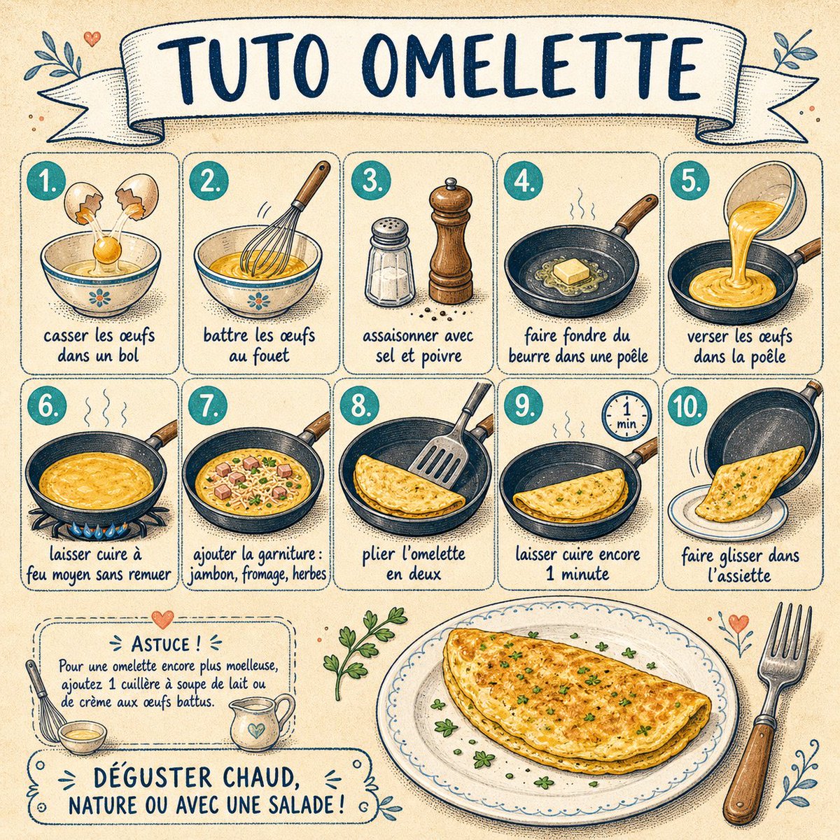 French Omelette Tutorial Poster AI image template preview