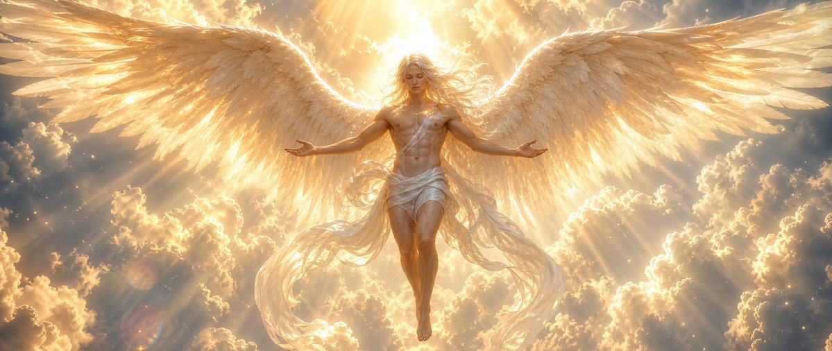 Radiant Angel in Golden Clouds AI image template preview
