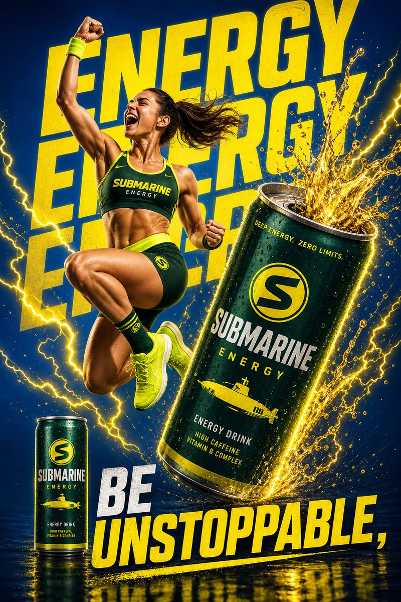 Dynamic Energy Drink Ad AI image template preview