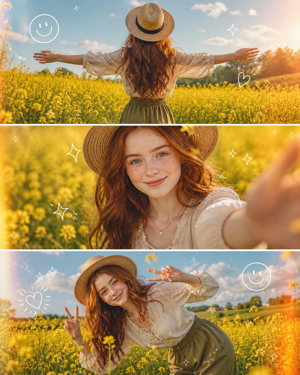 Editorial Fashion Flower Field Collage AI image template preview