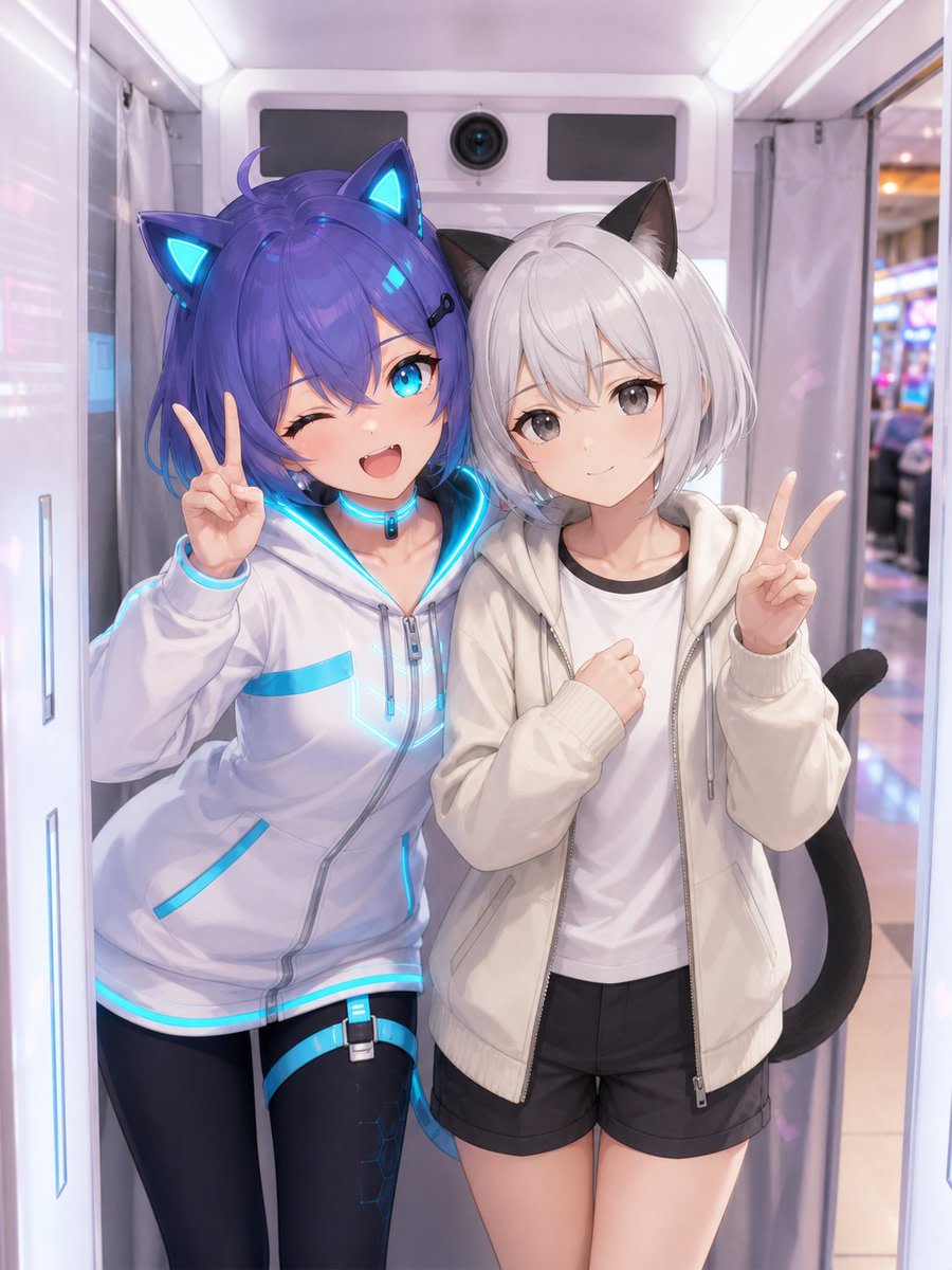 Anime Characters in Real Purikura Booth AI image template preview