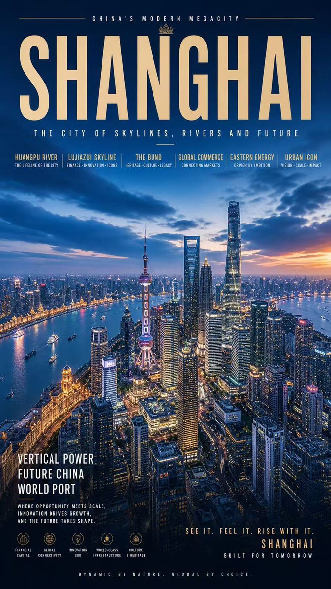 Shanghai Megacity Night Poster AI image template preview
