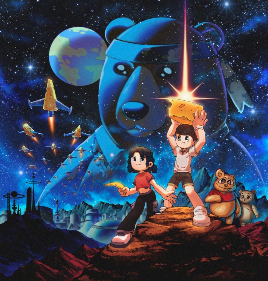 Retro Anime Space Adventure Poster AI image template preview