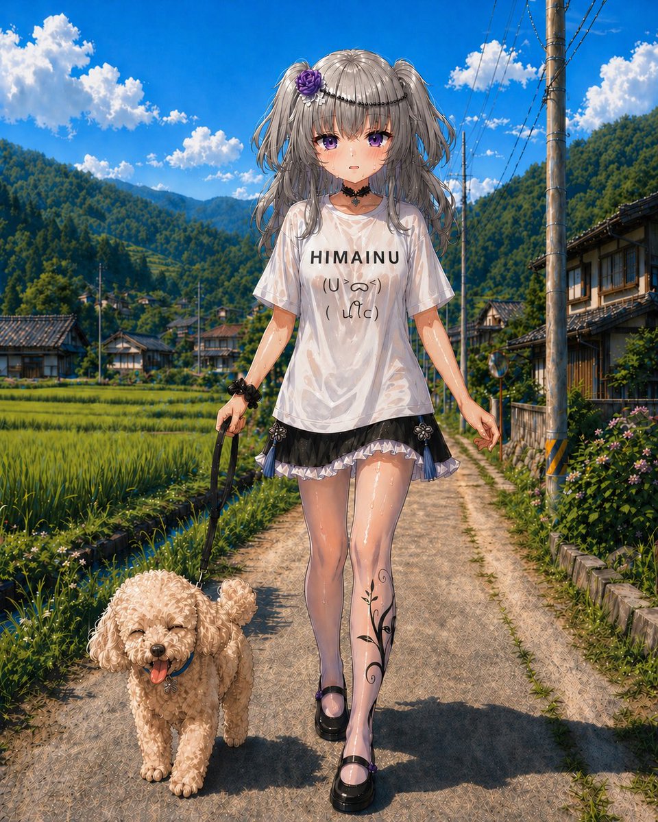 Anime Countryside Dog Walk T-Shirt Scene AI image template preview