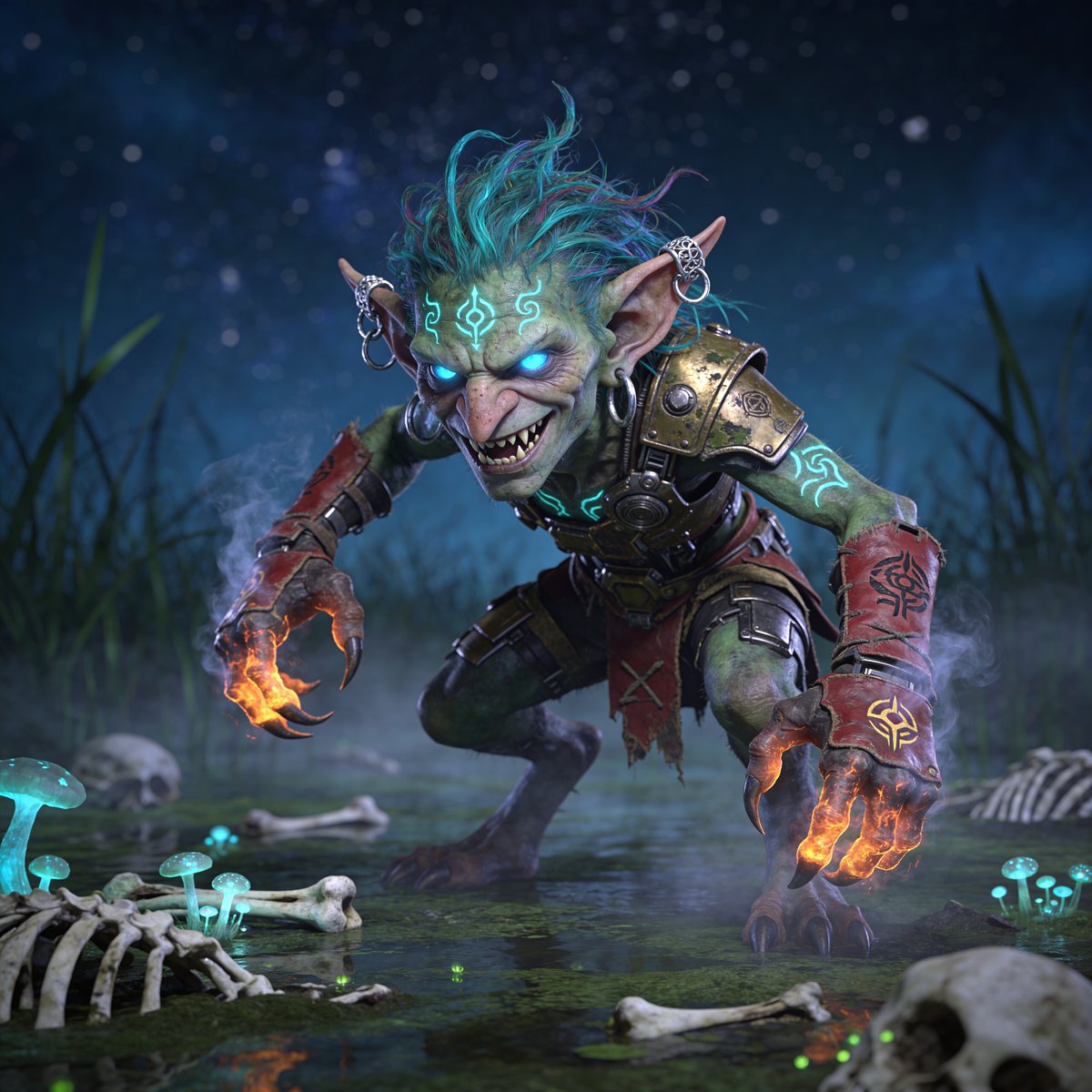 Glowing Goblin Shaman in Swamp AI image template preview