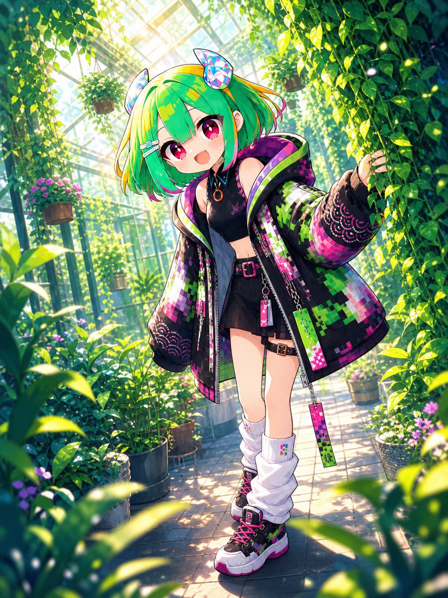 Greenhouse Cyber Streetwear Anime Girl AI image template preview