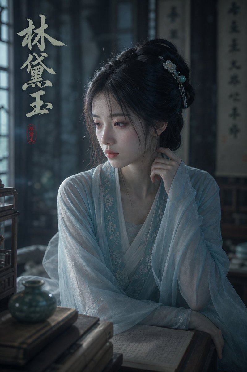 Melancholic Lin Daiyu Portrait AI image template preview