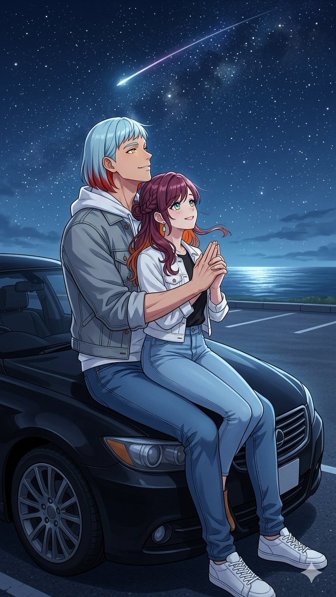 Anime Couple Under Shooting Star AI image template preview