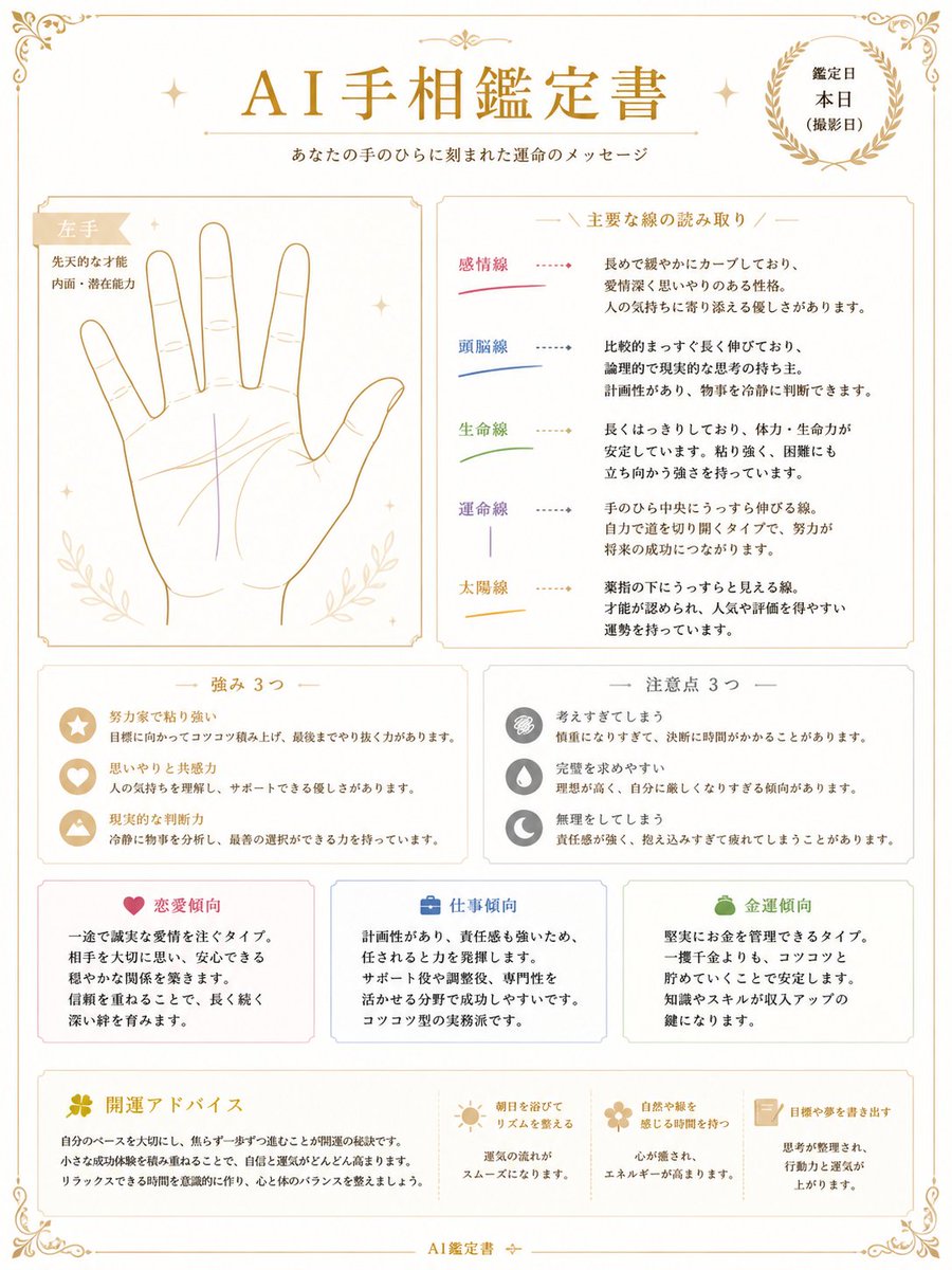 Japanese AI Palm Reading Certificate AI image template preview