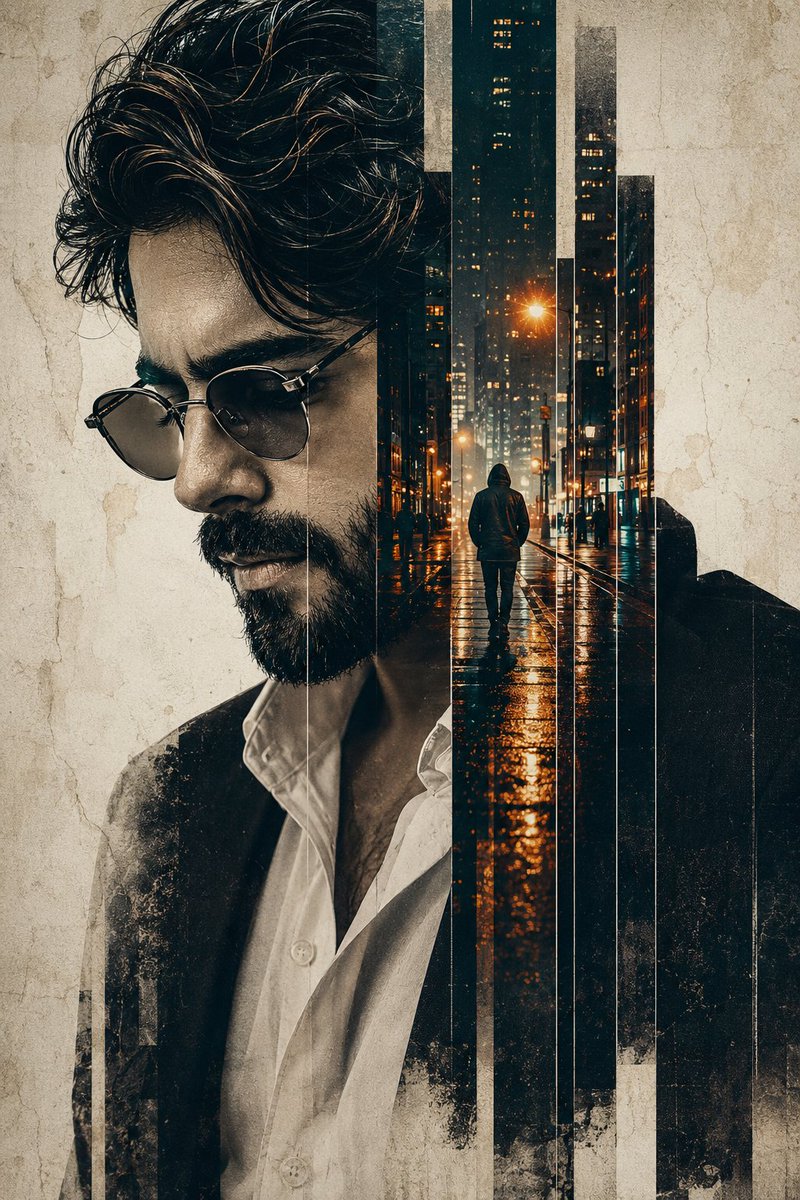 Double Exposure Pensive Portrait AI image template preview