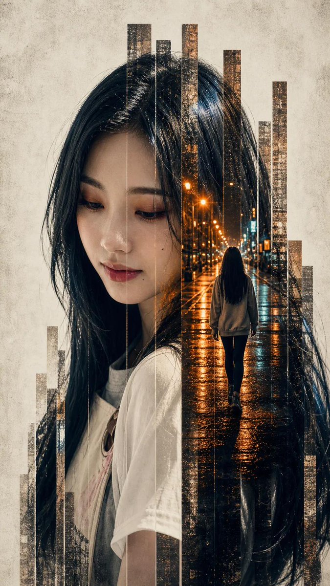Vertical Slice Double Exposure Woman AI image template preview