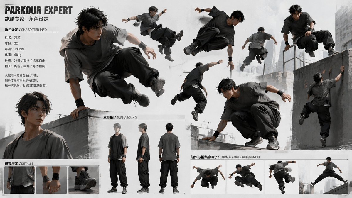 Parkour Character Montage Page AI image template preview