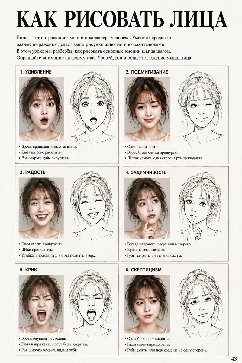 Vintage Russian Face Drawing Lesson example 2