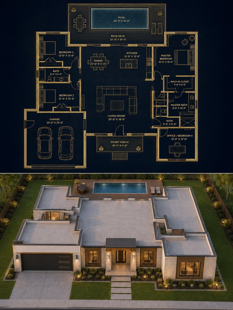 Split Blueprint and Modern House Render AI image template preview