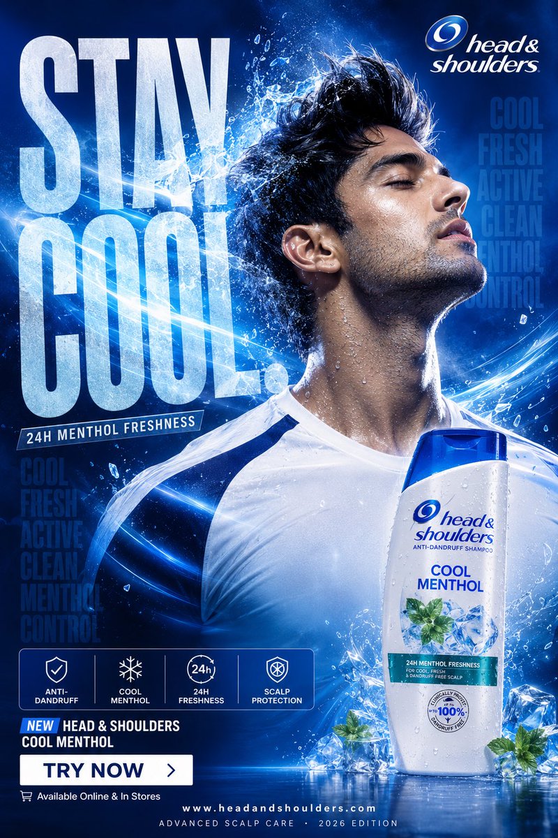Cool Menthol Shampoo Ad AI image template preview
