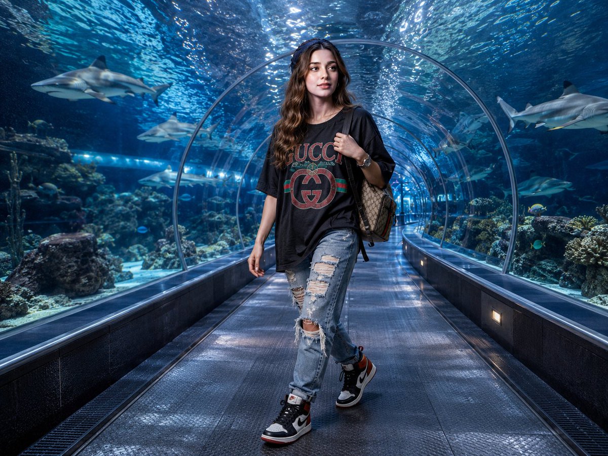 Luxury Streetwear Shark Tunnel Portrait AI image template preview