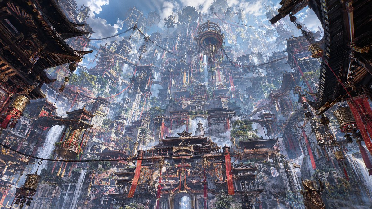 Maximalist Sky Temple City AI image template preview