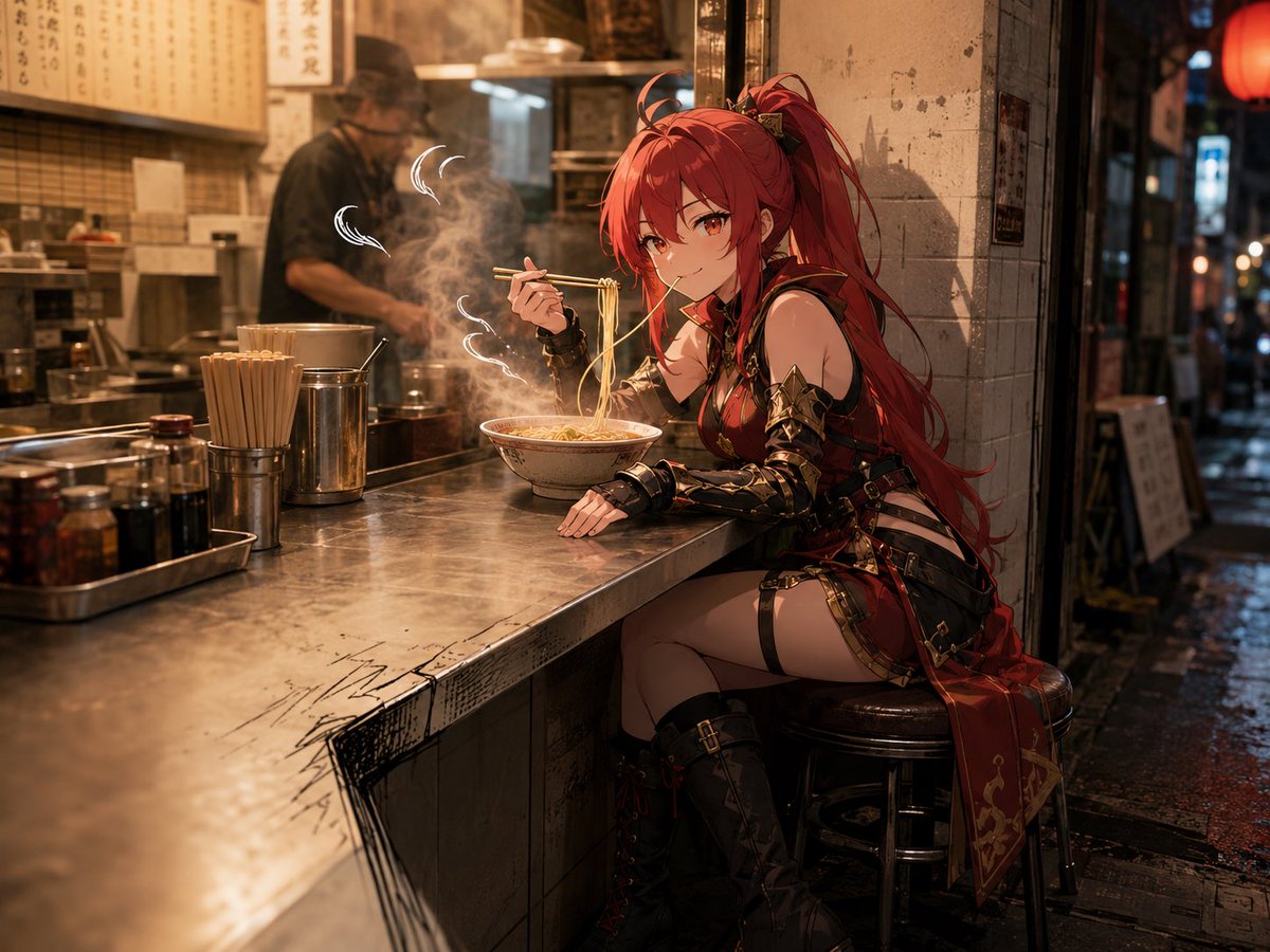 Anime Warrior Eating Ramen AI image template preview