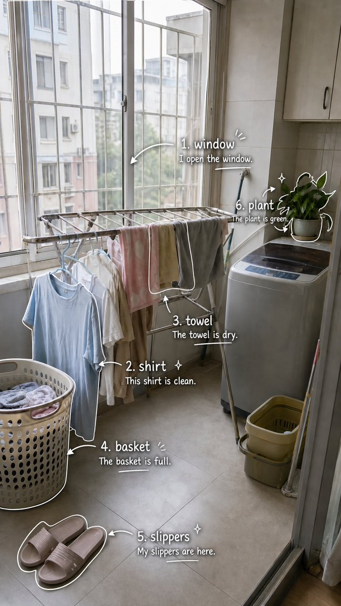 Laundry Balcony Vocabulary Journal AI image template preview