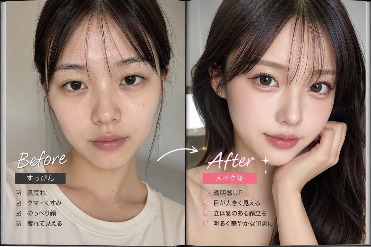 Makeup Before After Magazine Spread AI image template preview