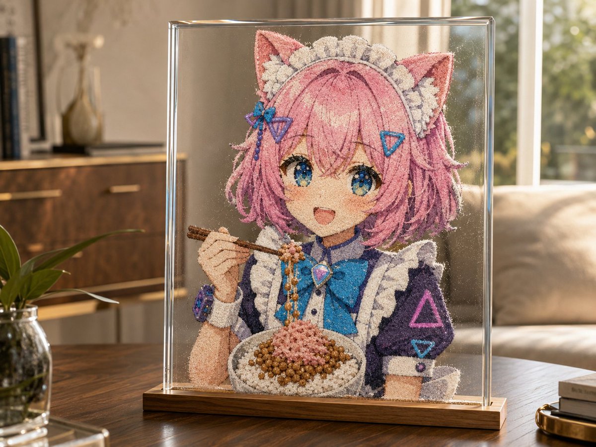 Cat-Eared Maid Sand Art Display AI image template preview