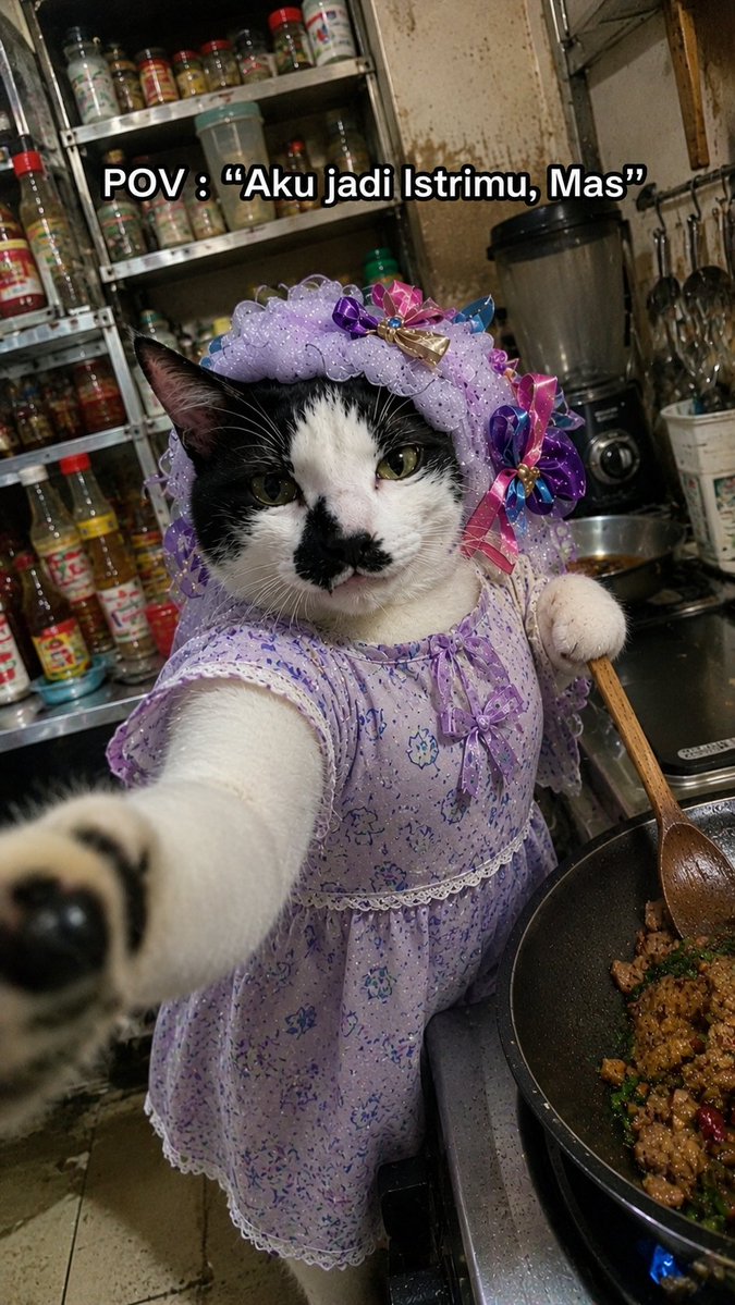 Cat Wife Cooking Meme Photo AI image template preview
