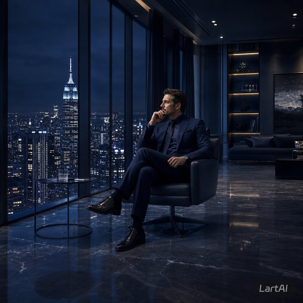 Luxury Penthouse Executive at Night AI image template preview