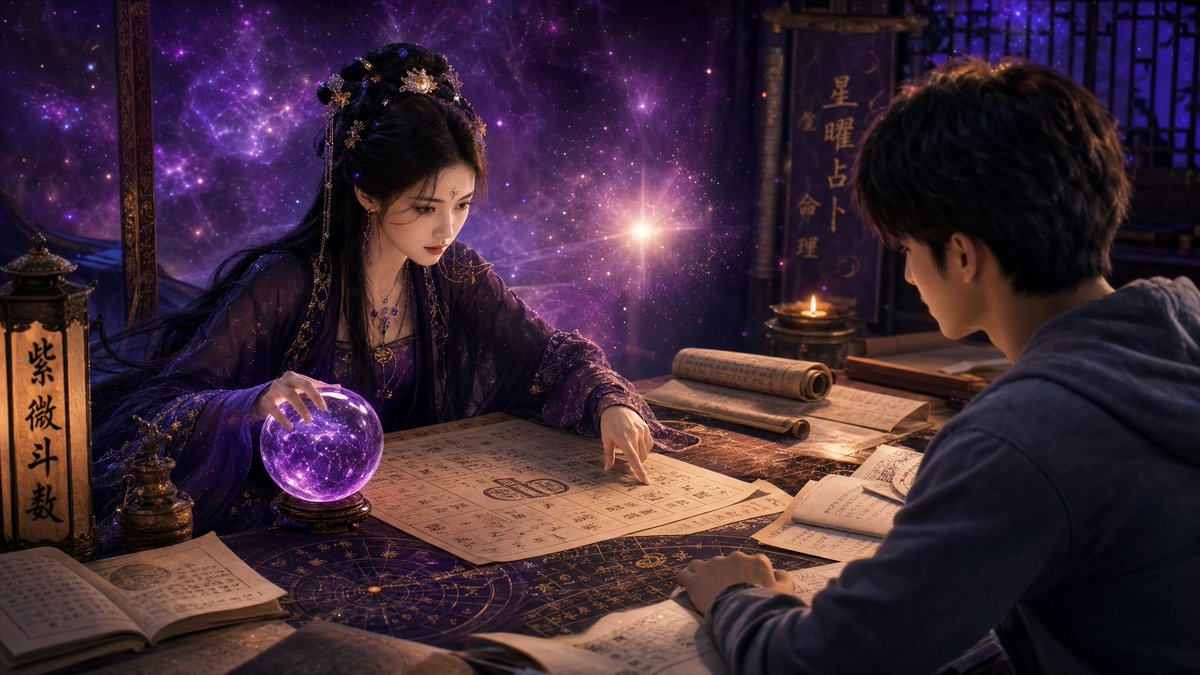 Mystic Fortune Telling Duo Scene AI image template preview