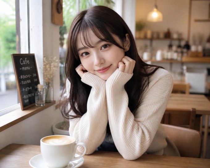 Japanese Woman in Cafe AI image template preview