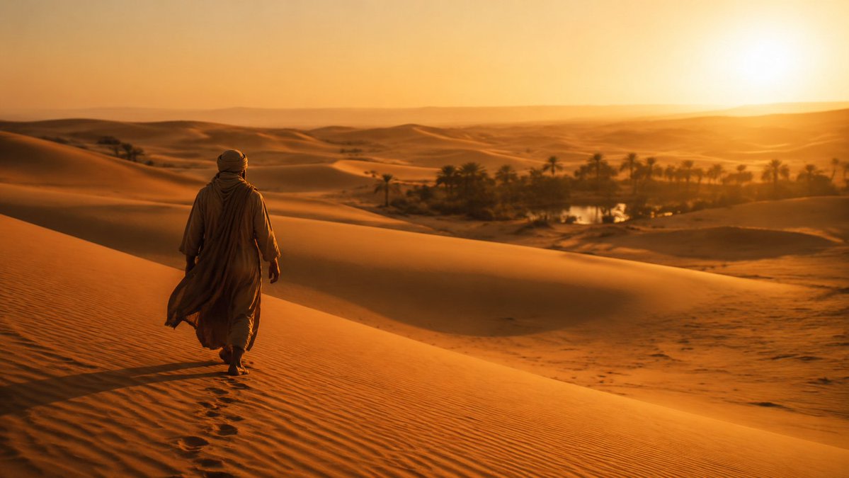 Cinematic Desert Nomad at Sunset AI image template preview
