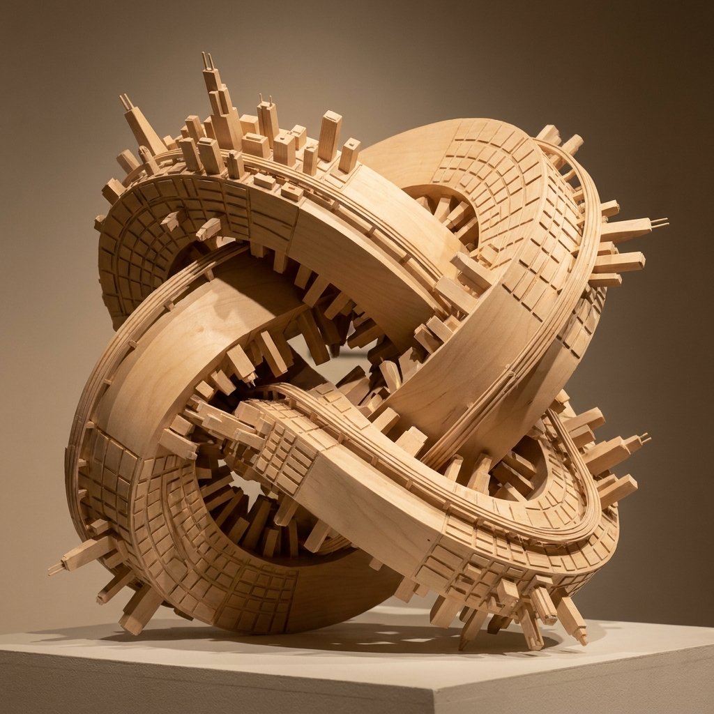Wooden Impossible City Knot AI image template preview