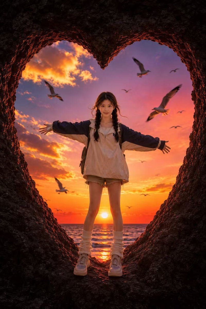 Heart-Shaped Sunset Cave Portrait AI image template preview