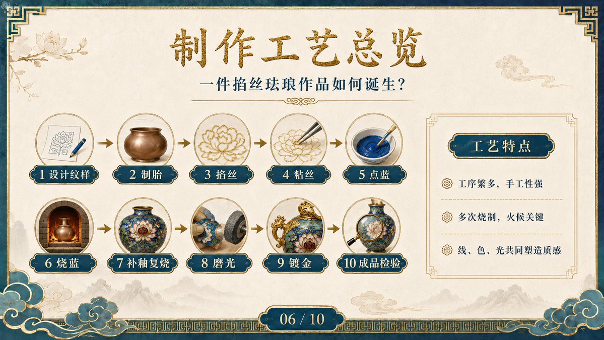 Cloisonné Craft Process PPT Slide AI image template preview