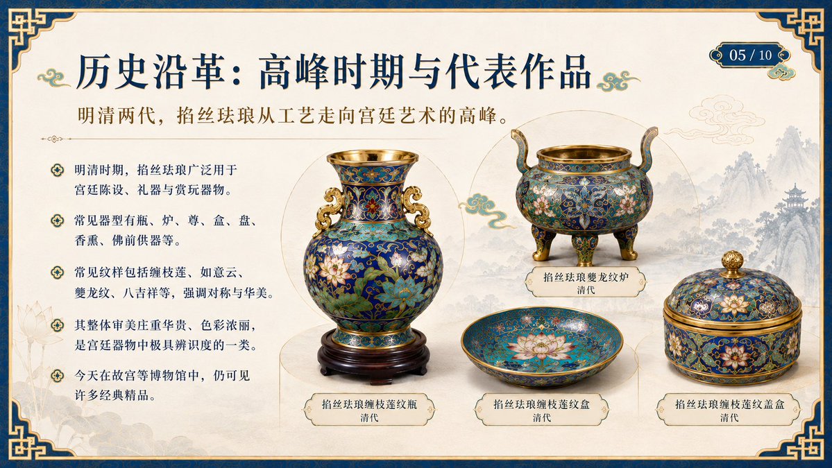 Chinese Cloisonné History PPT Slide AI image template preview