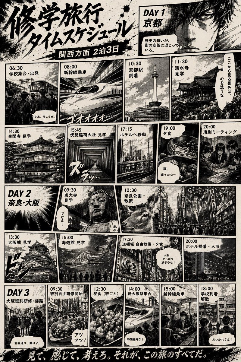 Manga School Trip Timetable AI image template preview