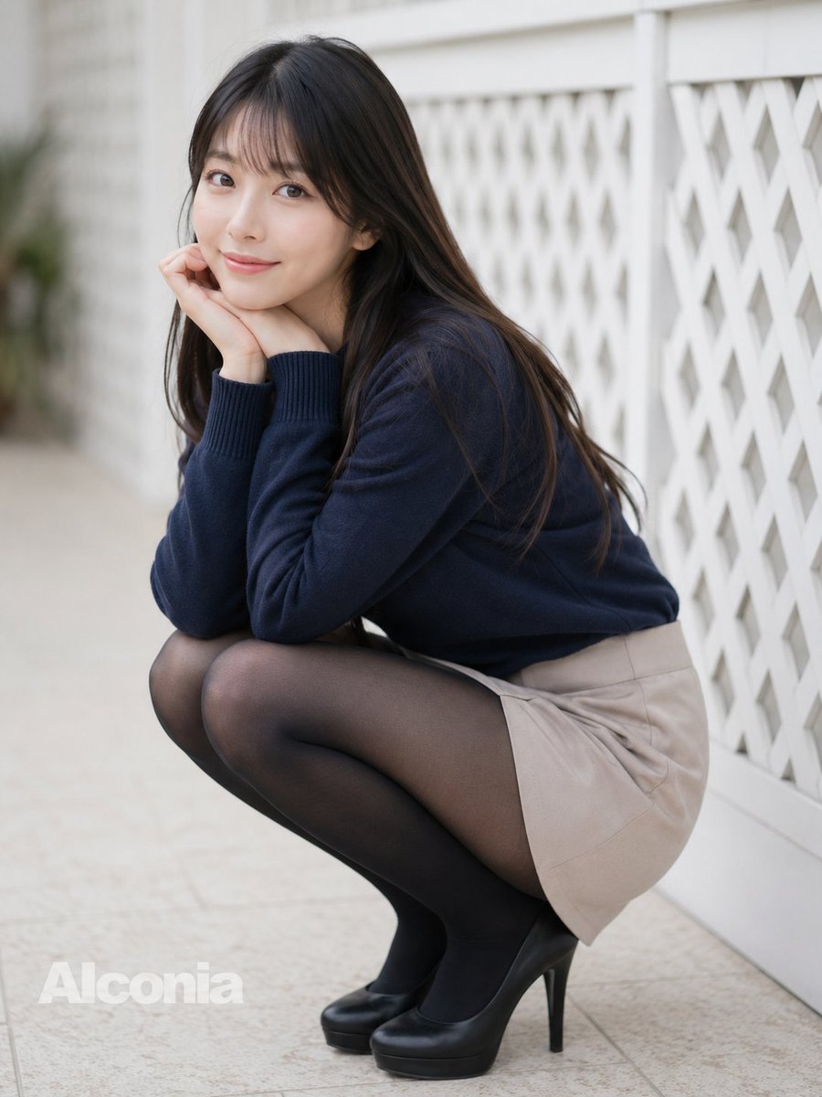 Crouching Outdoor Fashion Portrait AI image template preview
