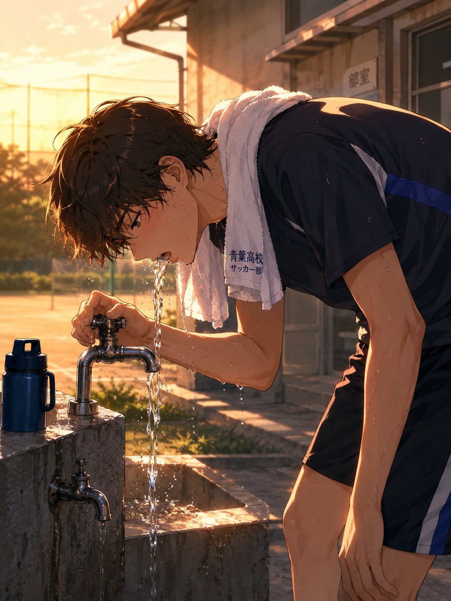 Anime Soccer Player at School Fountain AI image template preview