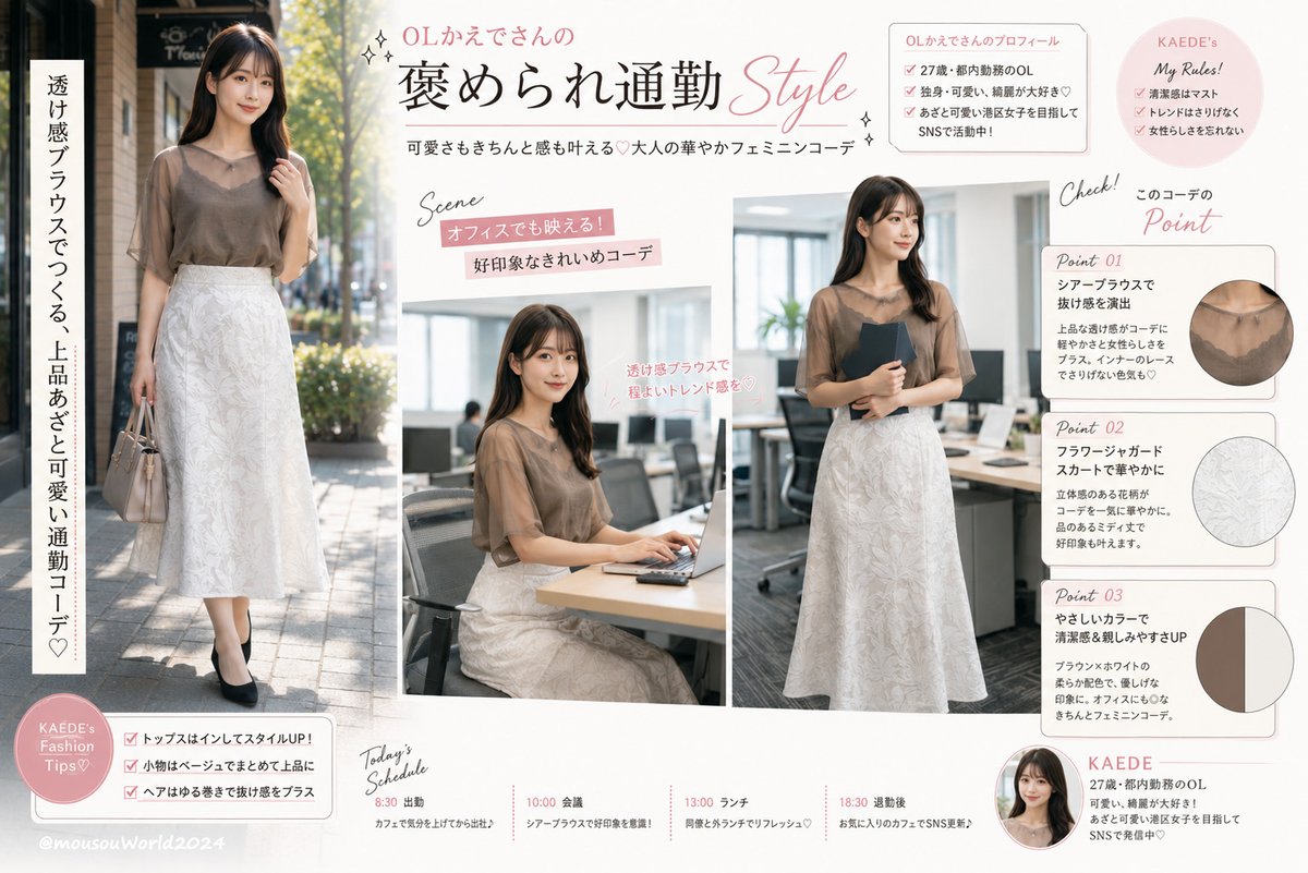 Japanese Office Outfit Magazine Spread AI image template preview