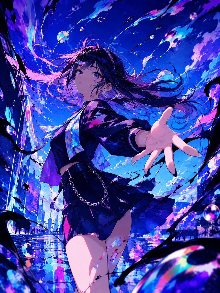 Neon Rain Anime Girl AI image template preview