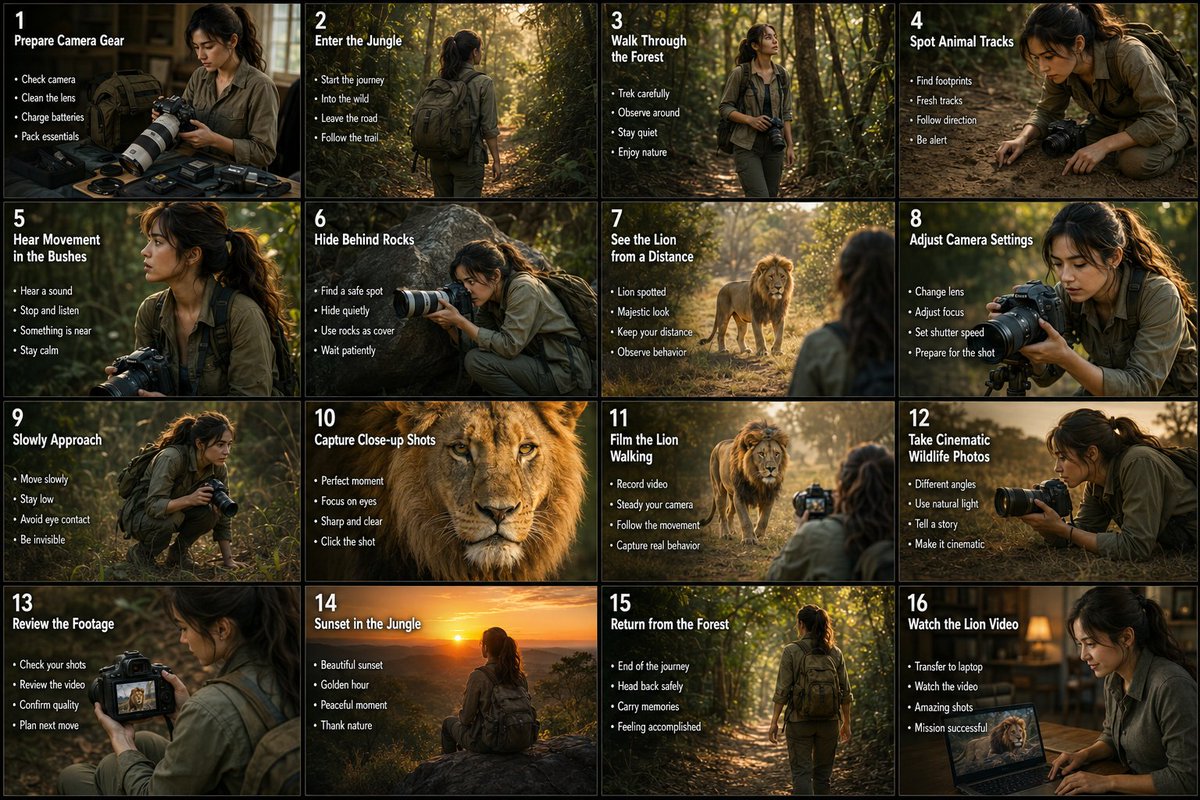 Wildlife Photographer Adventure Storyboard AI image template preview