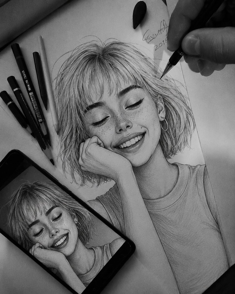 Hyper-Realistic Graphite Sketch Portrait AI image template preview