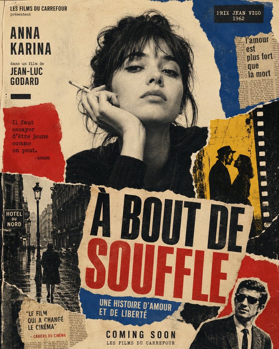 Vintage French New Wave Movie Poster AI image template preview