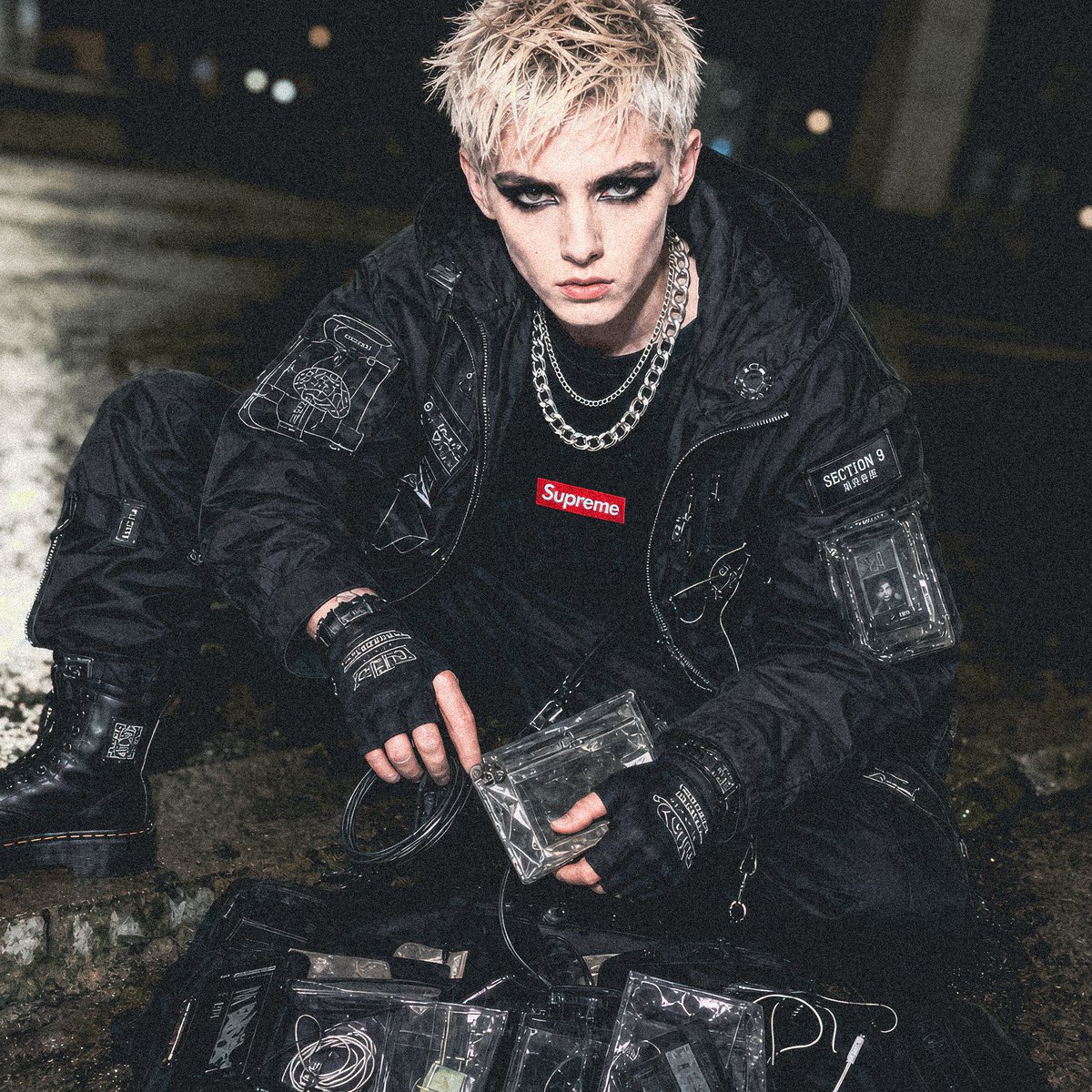 Cyberpunk Section 9 Streetwear Editorial AI image template preview