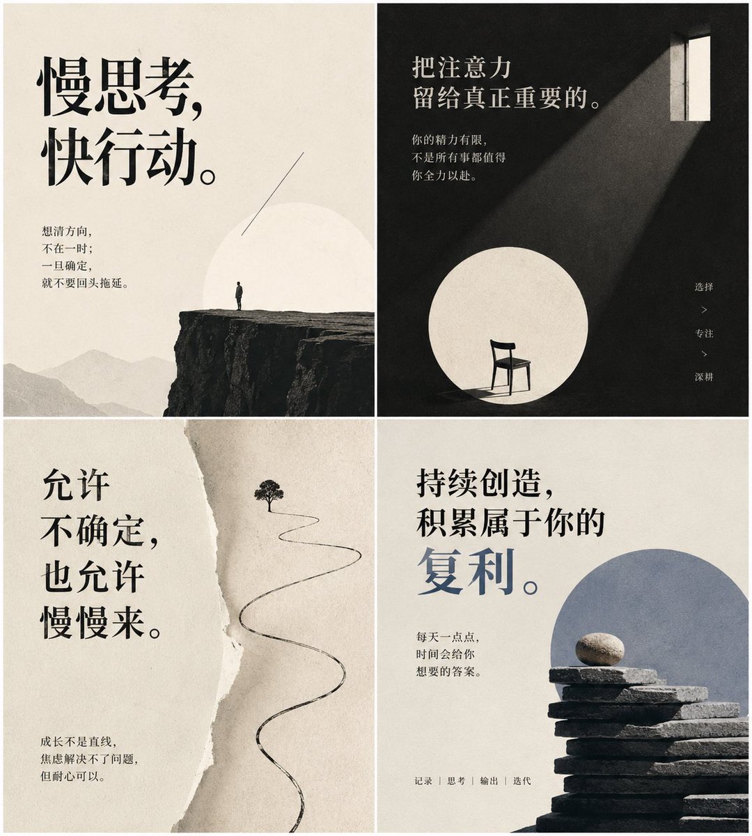 Minimal Chinese Advice Card Grid AI image template preview